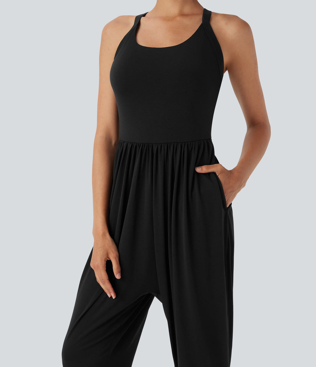 U Neck Harem Casual Jumpsuit with Pockets-Easy Peezy Edition-D/DD/DDD/F Cups