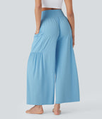 SoCinched High Waisted Tummy Control Drawstring Wide Leg Cool Touch Yoga Pants with Pockets-UPF50+