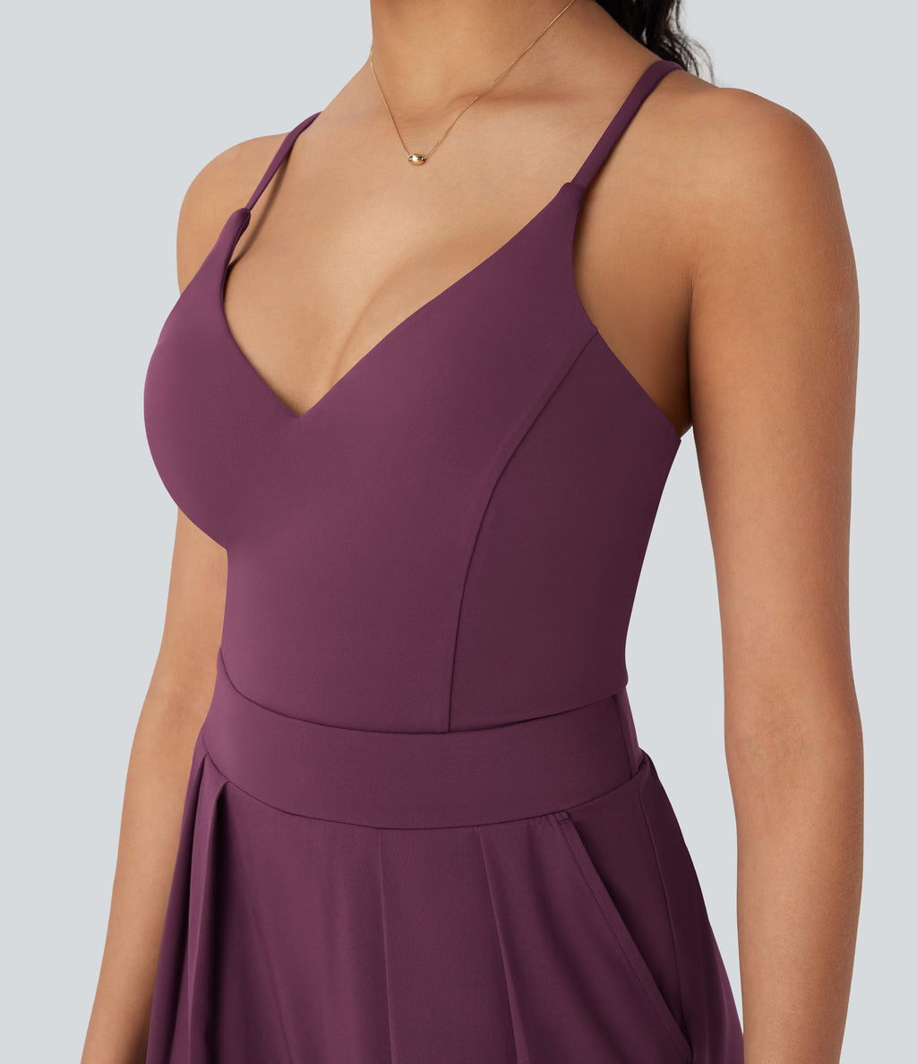 BreezefulTM Wide Leg Quick Dry Casual Slip Jumpsuit with Pockets-Easy Peezy Edition