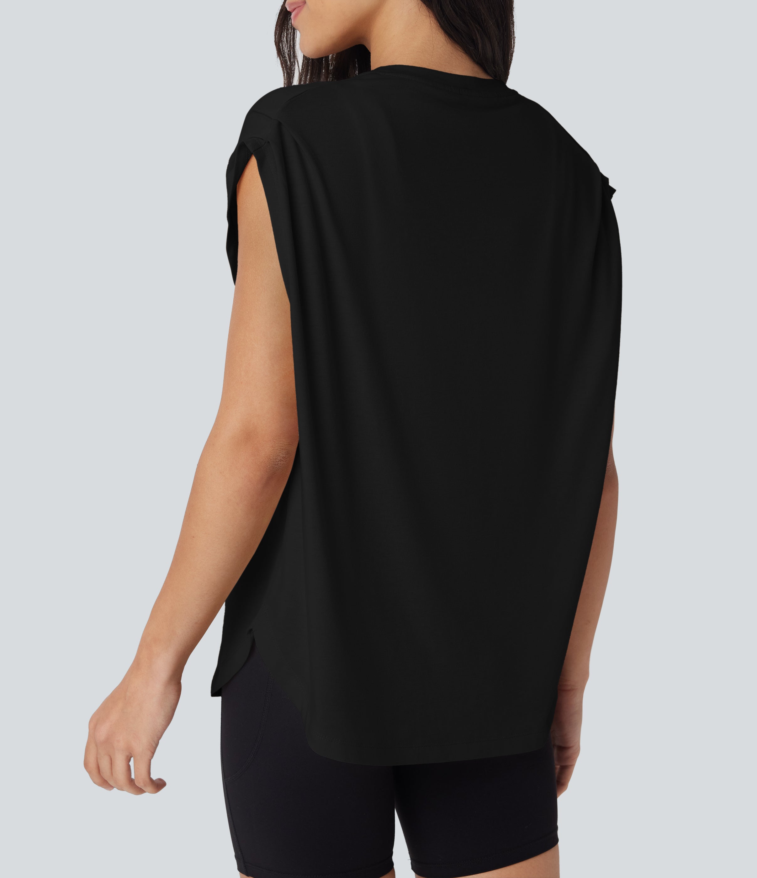 Dropped Shoulder Curved Hem Yoga Sports Top