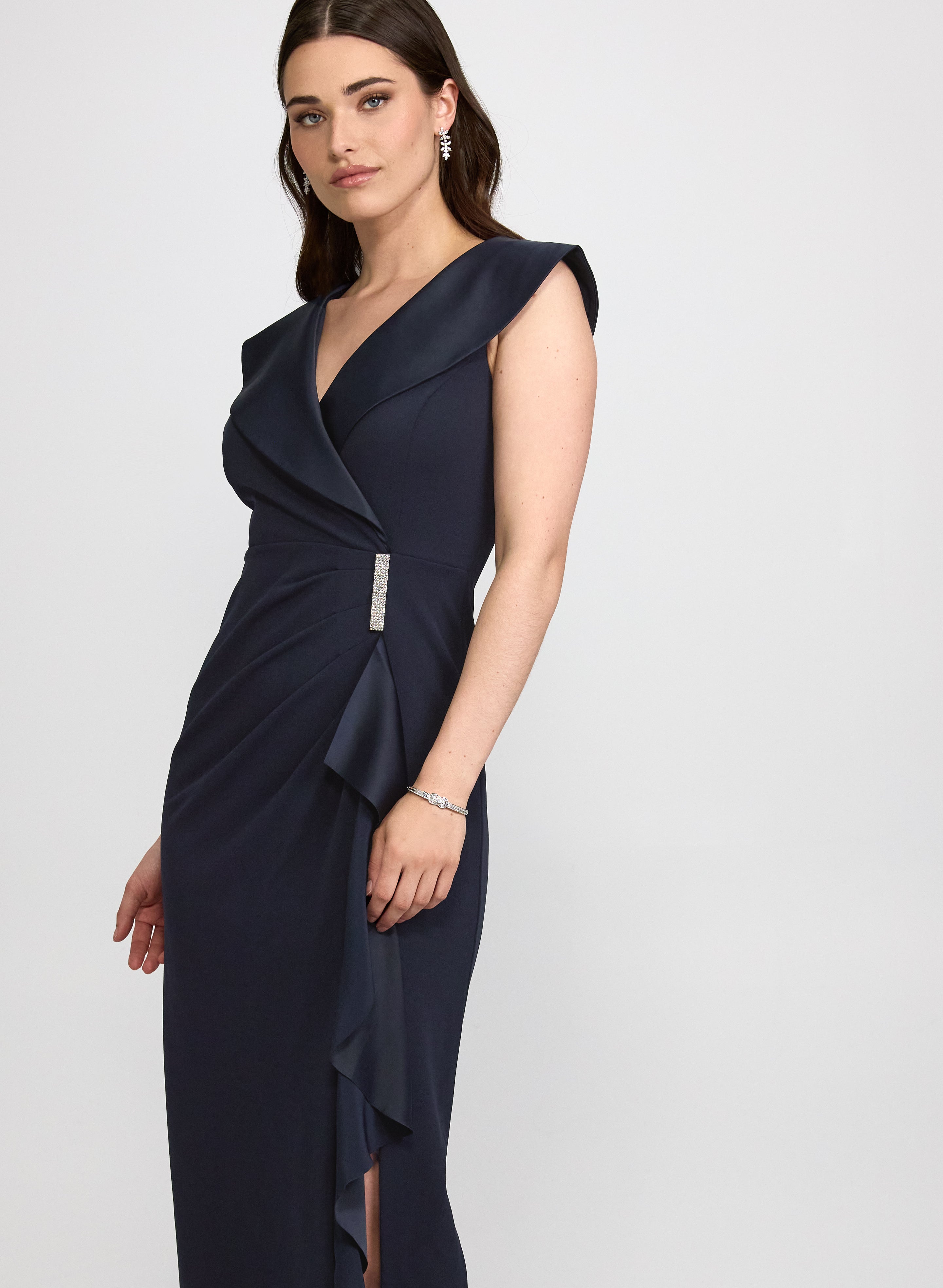 Satin Tuxedo Collar Dress