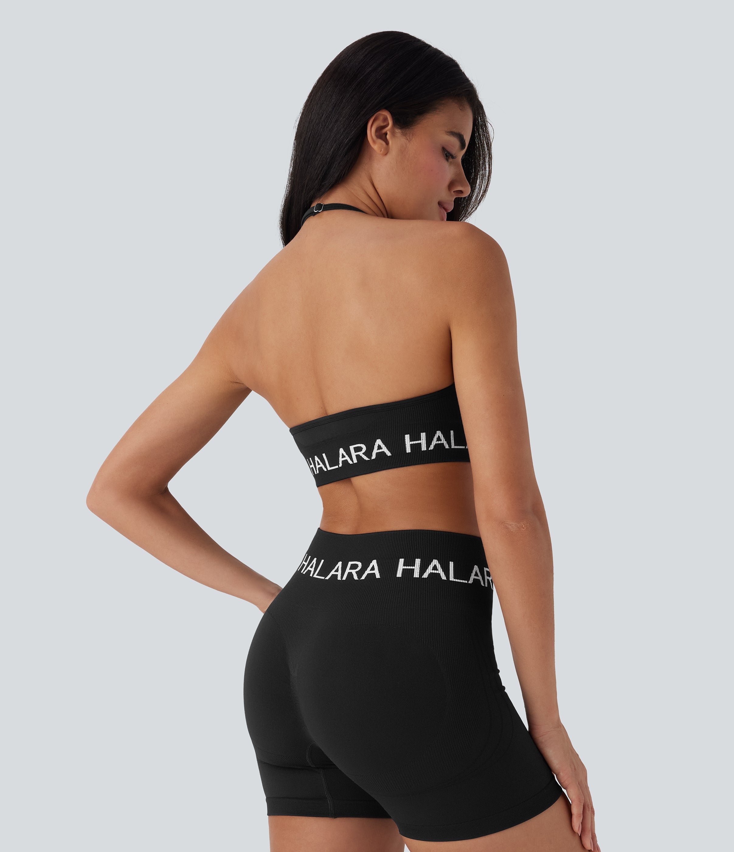 Seamless Flow Low Support Logo Halter Yoga Sports Bra