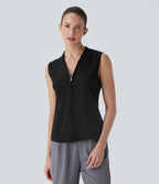 SoftlyZeroTM Airy V Neck Zipper Sleeveless Cool Touch Work Blouse-UPF50+