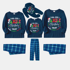 "We are Family 2025 Christmas Make Memories Together" Slogan Print Blue Long Sleeve Top With Blue Plaid Family Matching Pajamas