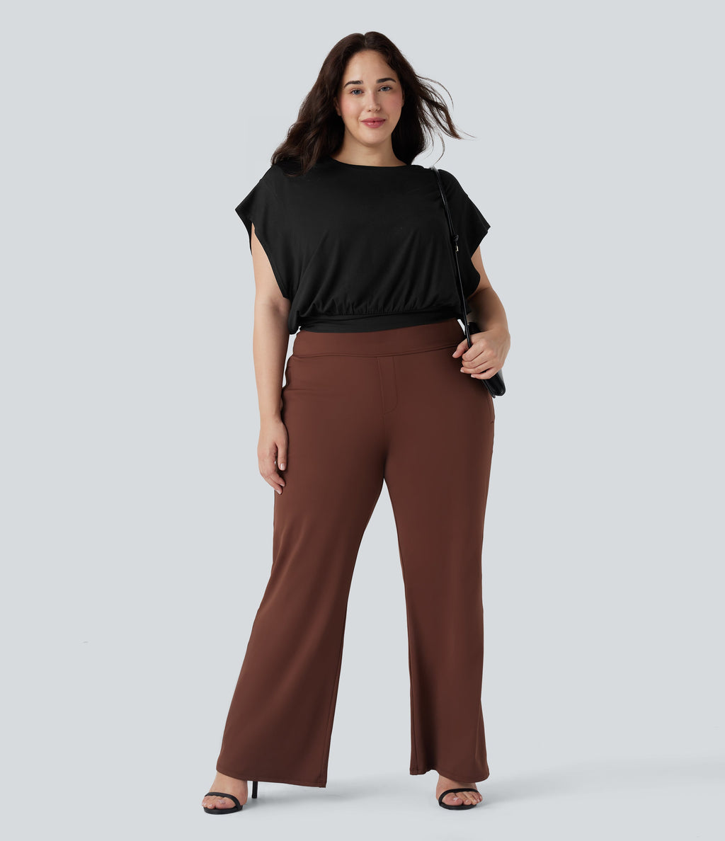 Round Neck Short Batwing Sleeve Work Plus Size T-Shirt