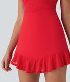 SoftlyZeroTM Contrast Lace 2-Piece Mini Yoga Active Dress with Pocket