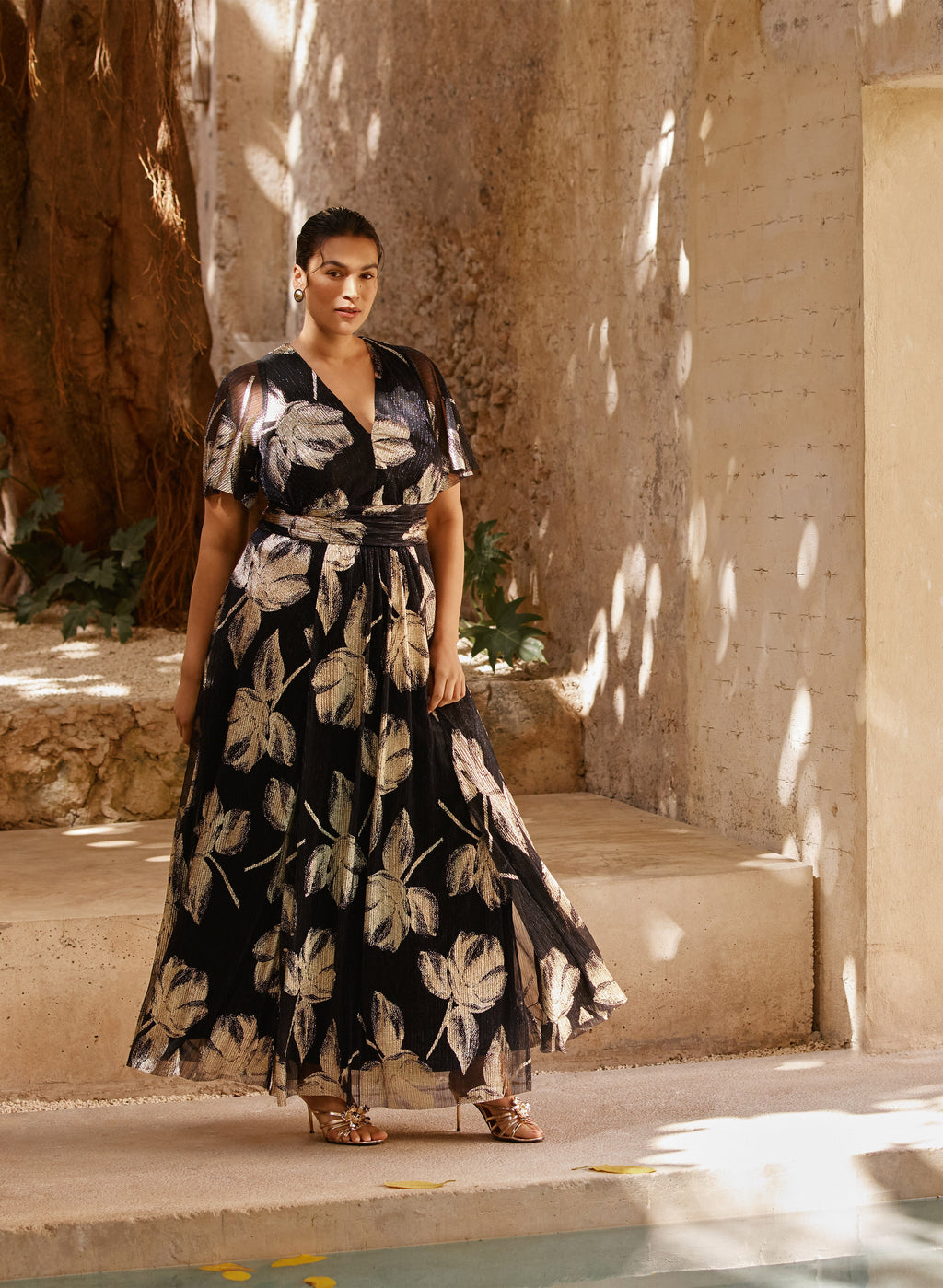 Metallic Pleated Dress
