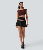 SoftlyZeroTM QuickDry High Waisted Pleated Mini 2-in-1 Skirt with Pocket-Front and Back Wearable