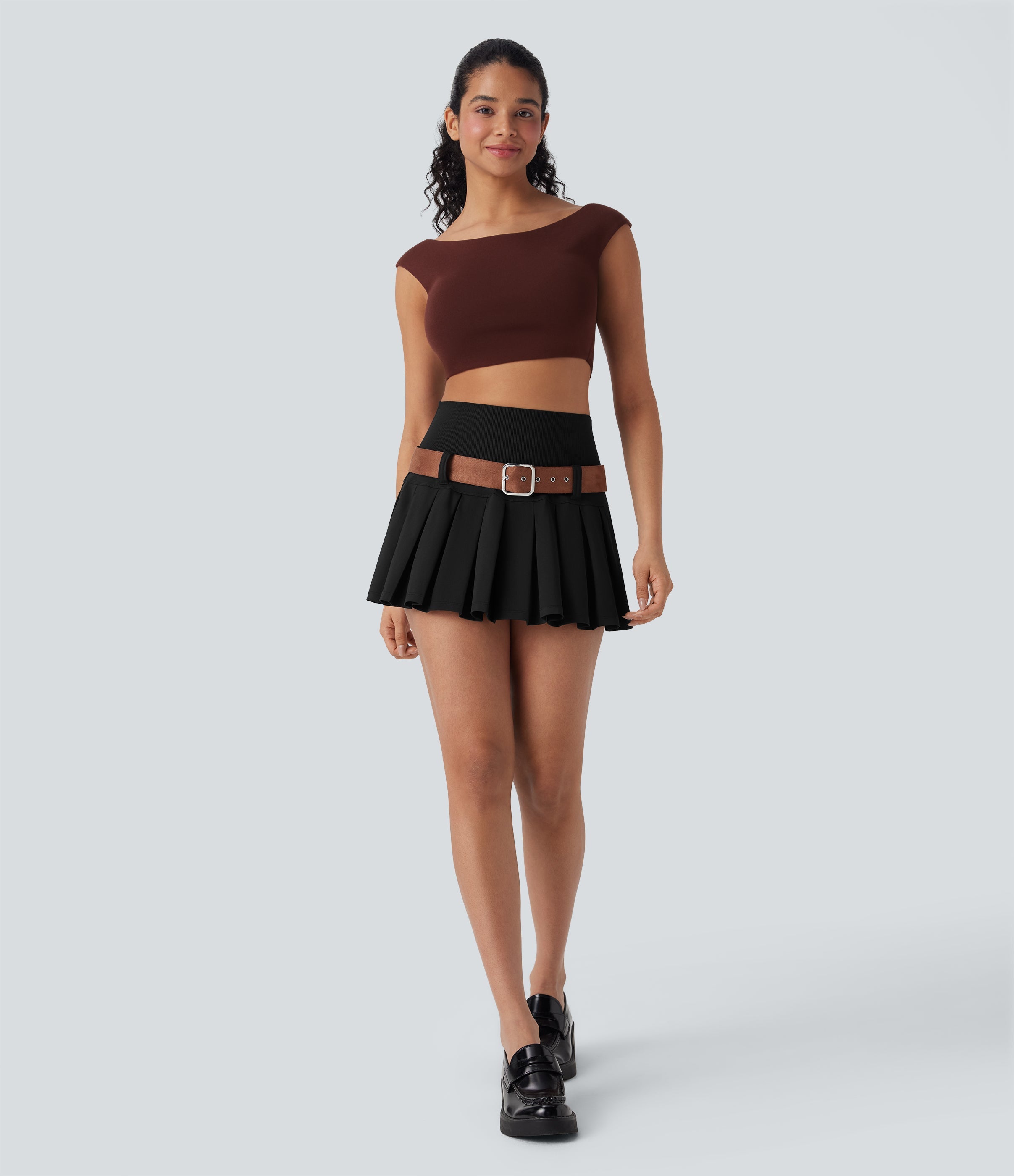 SoftlyZeroTM QuickDry High Waisted Pleated Mini 2-in-1 Skirt with Pocket-Front and Back Wearable