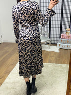 Addison Velvet Leopard Print Ruffle Detailed Dress