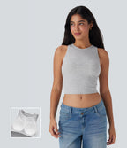 Round Neck Cropped Casual Tank Top