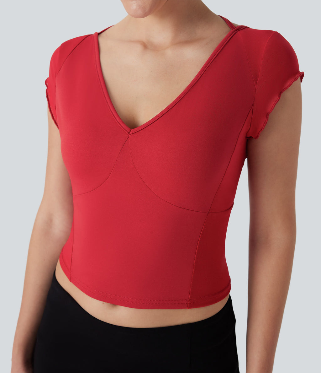 Tie Back Contrast Mesh Top