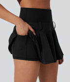 SoftlyZeroTM QuickDry High Waisted Pleated Mini 2-in-1 Skirt with Pocket-Front and Back Wearable