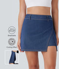 FlexTM High Waisted 2-in-1 Cool Touch Washed Denim Mini Tennis Skirt with Pocket