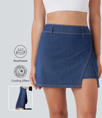 FlexTM High Waisted 2-in-1 Cool Touch Washed Denim Mini Tennis Skirt with Pocket