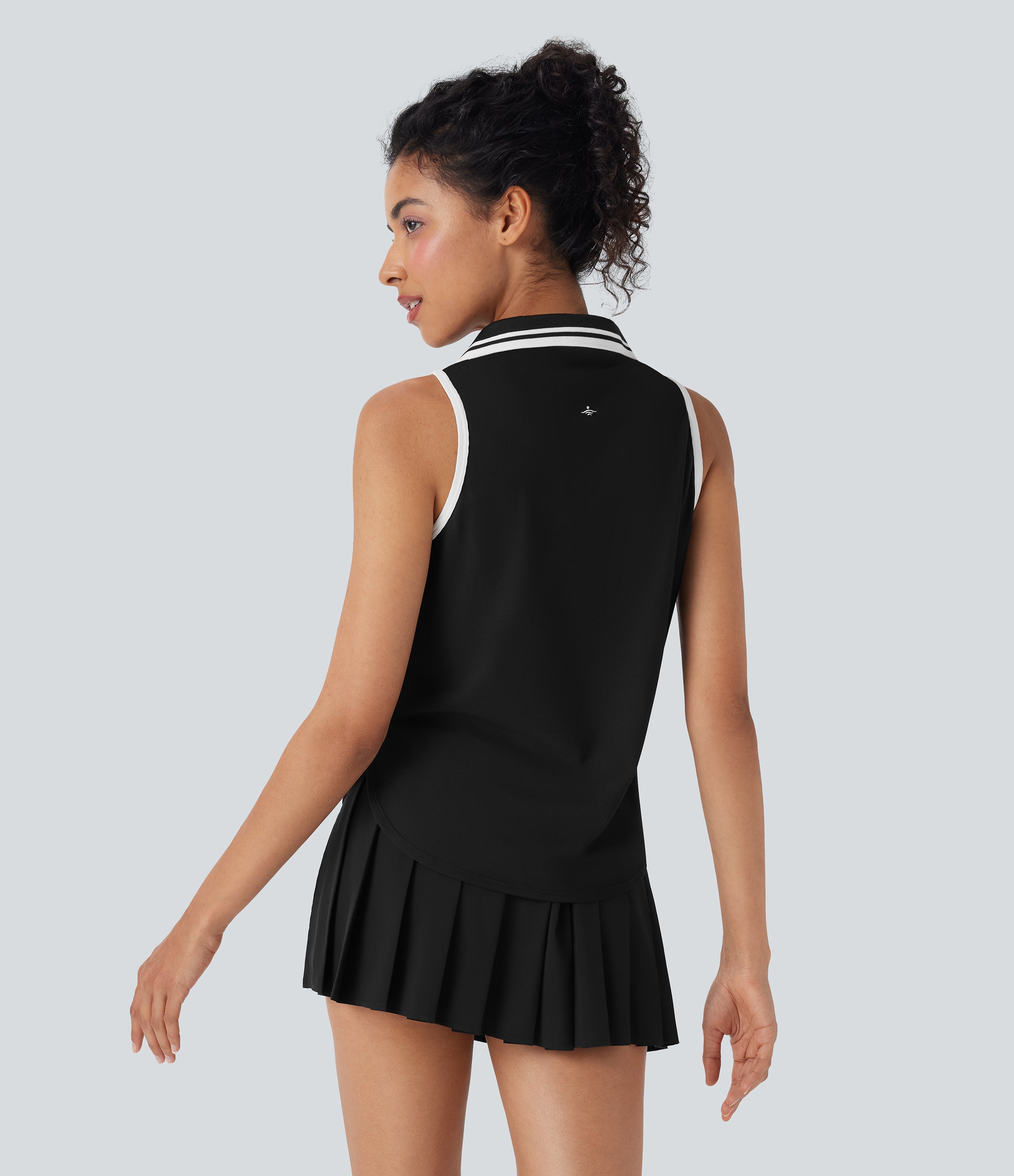Color Block Polo V Neck Sleeveless Quick Dry Casual Top-UPF50+
