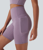 UltraSculptTM Cool Quick Dry SoCinched High Waisted Tummy Control Shaping Yoga Biker Shorts 7'' with Pockets-UPF50+