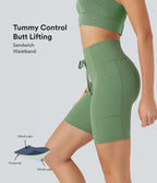 UltraSculptTM SoCinched High Waisted Butt Lifting Tummy Control Loop Running Biker Shorts 7'' with Pockets
