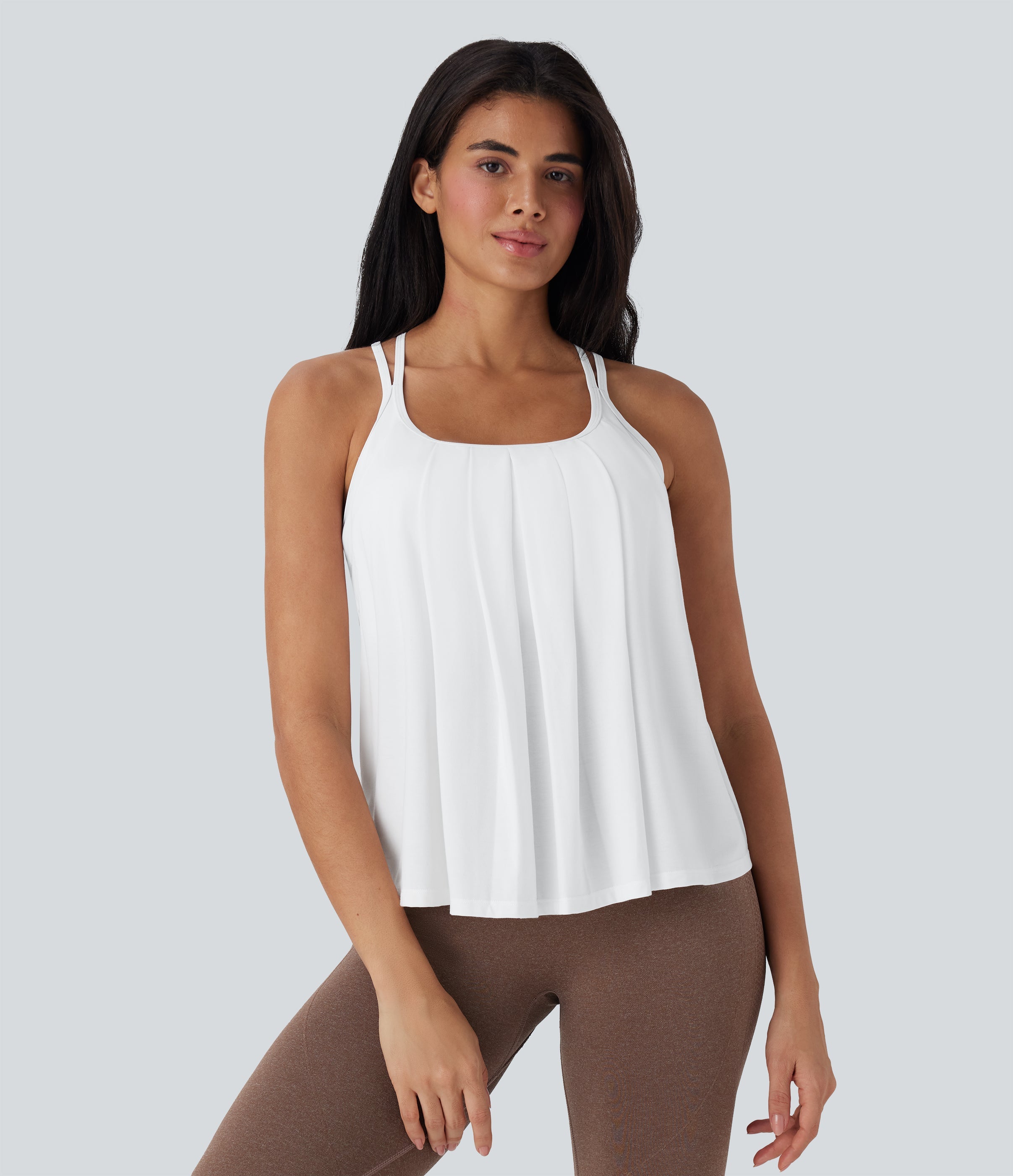 Double Straps Pleated Quick Dry Yoga Cami Top-D/DD/DDD/F Cups