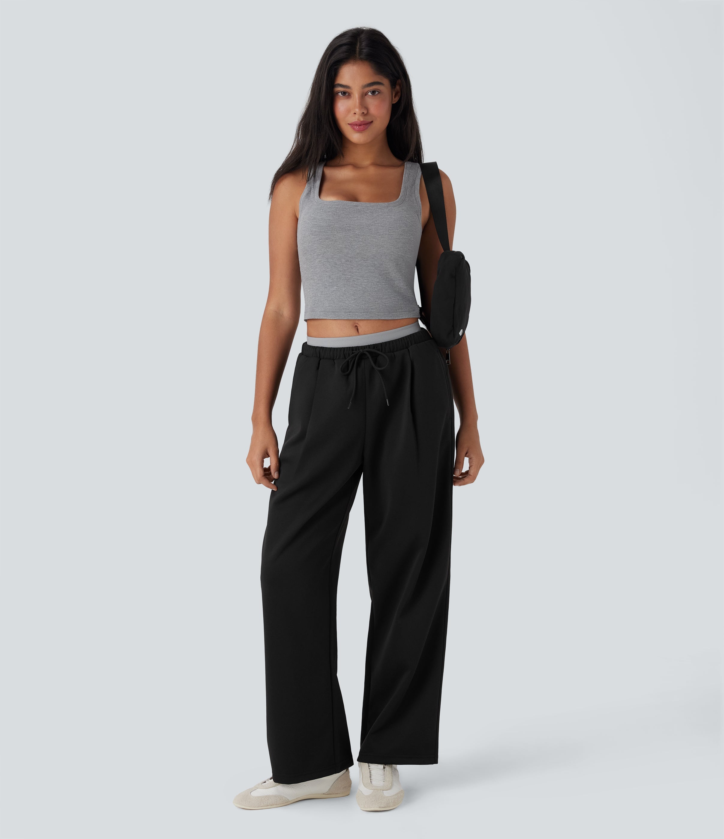 Low Rise Drawstring Straight Leg Yoga Pants with Pockets