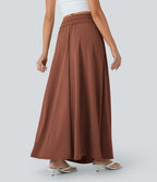 Socinched High Waisted Tummy Control Flare Maxi Casual Skirt with Pockets