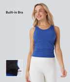 Round-Neck Racerback Ruched Built-in Bra Cool Touch Yoga Tank Top