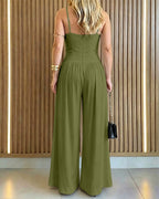 Women's Gold Ring Hollow Out Wide Leg Jumpsuit Backless Adjustable Strap Romper Elegant Party Jumpsuit