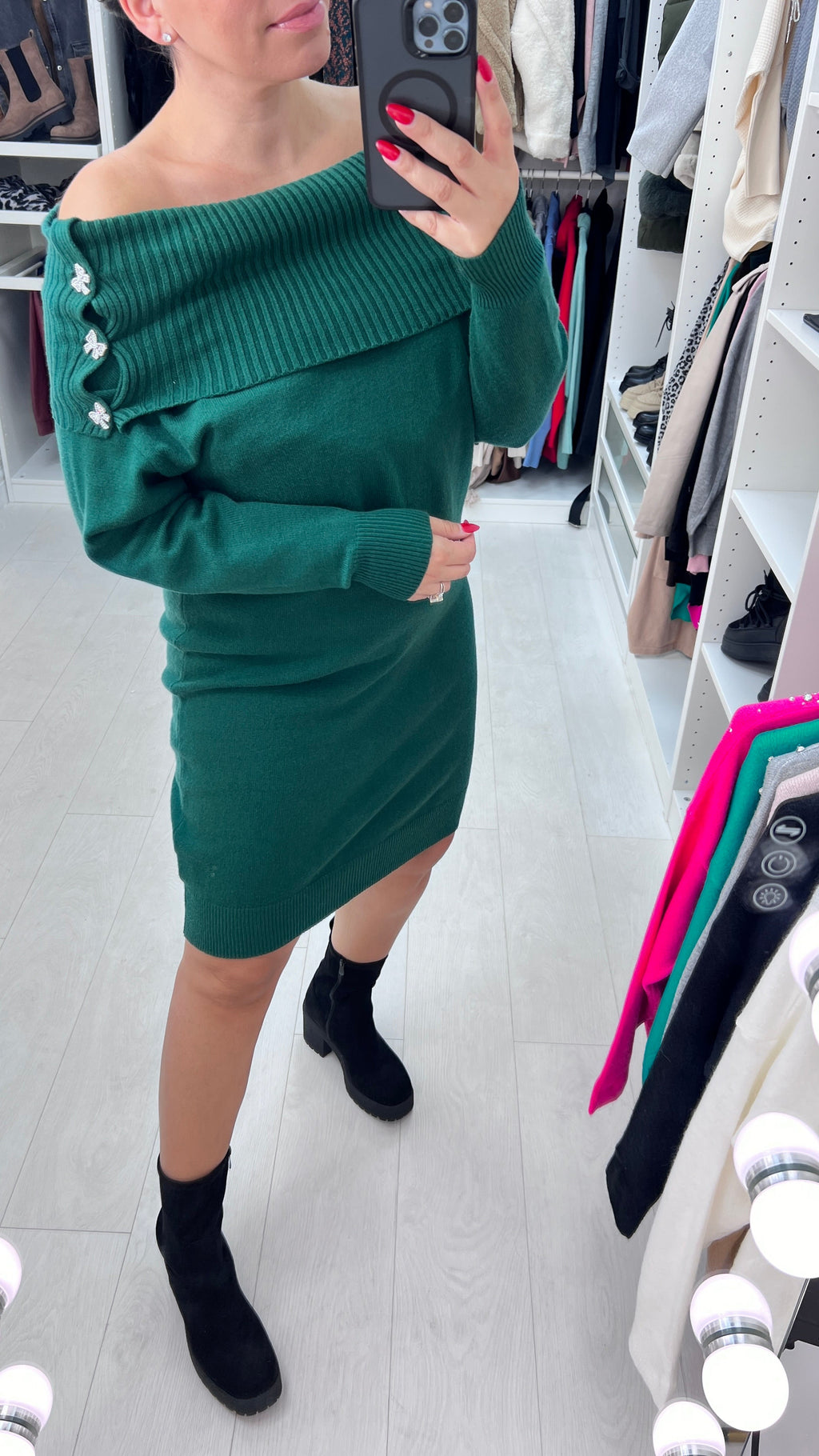 Anissa Bow Pearl Diamante Detail Knit Dress