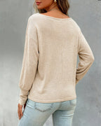 Women's Convertible Shoulder Batwing Sleeve Top Long Sleeve Loose Fit Casual Knit Tee