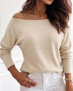Women's Convertible Shoulder Batwing Sleeve Top Long Sleeve Loose Fit Casual Knit Tee