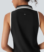Color Block Polo V Neck Sleeveless Quick Dry Casual Top-UPF50+