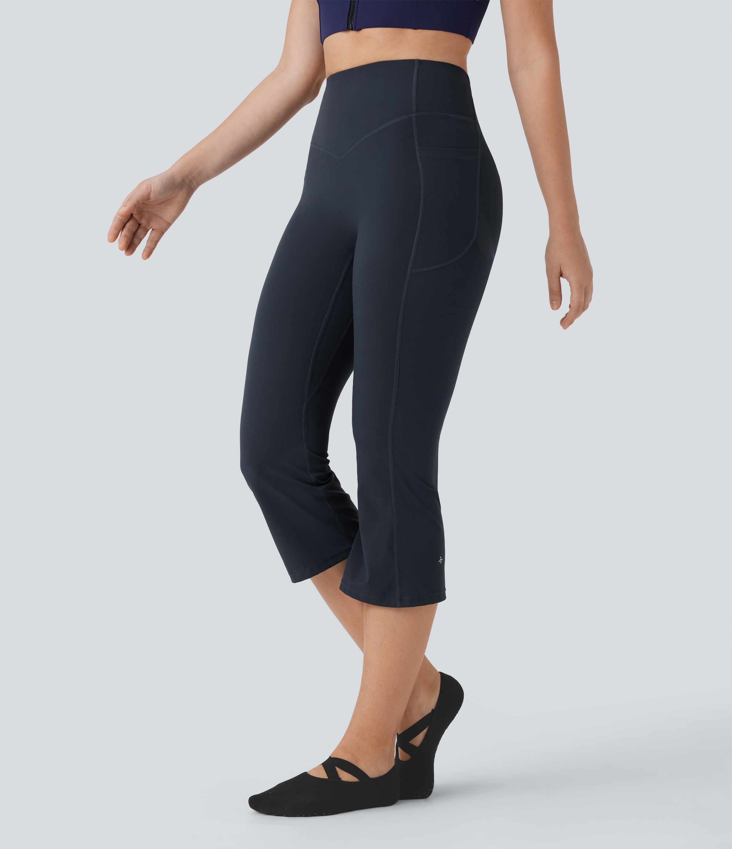 UltraSculptTM SoCinched High Waisted Tummy Control Butt Lifting Ruched Capri Yoga Bootcut Leggings with Pockets