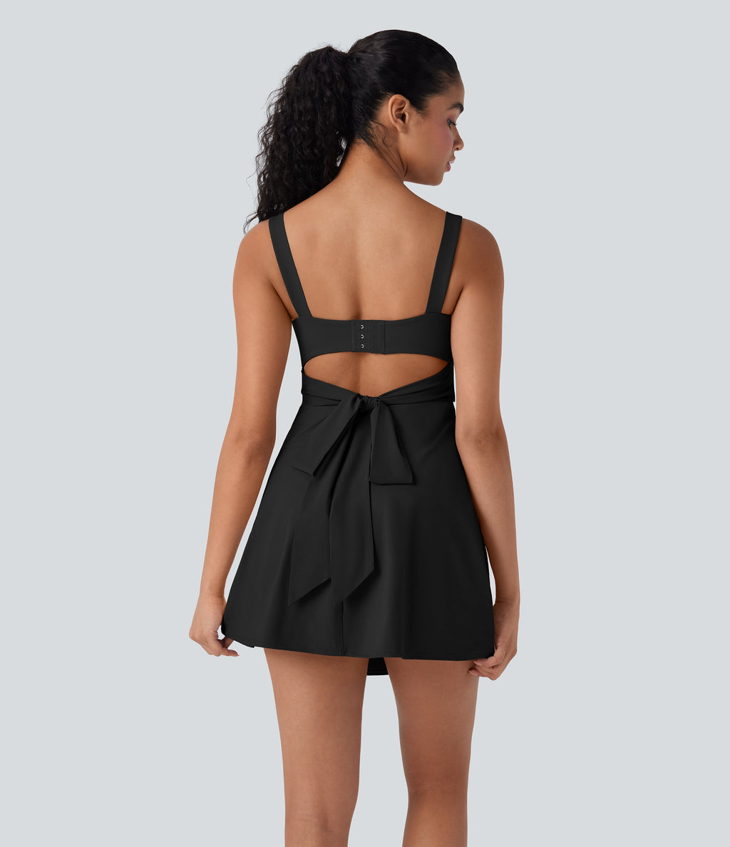 BreezefulTM Push-Up Molded Cups Backless Adjustable Buckle Tie Back Quick Dry Tennis Dress-Easy Peezy