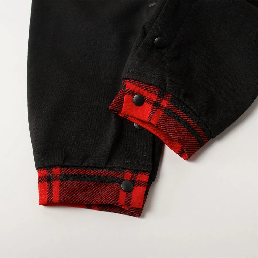"We are Family 2025 Christmas Make Memories Together" Slogan Print Black & Red Plaid Family Matching Black Pajamas
