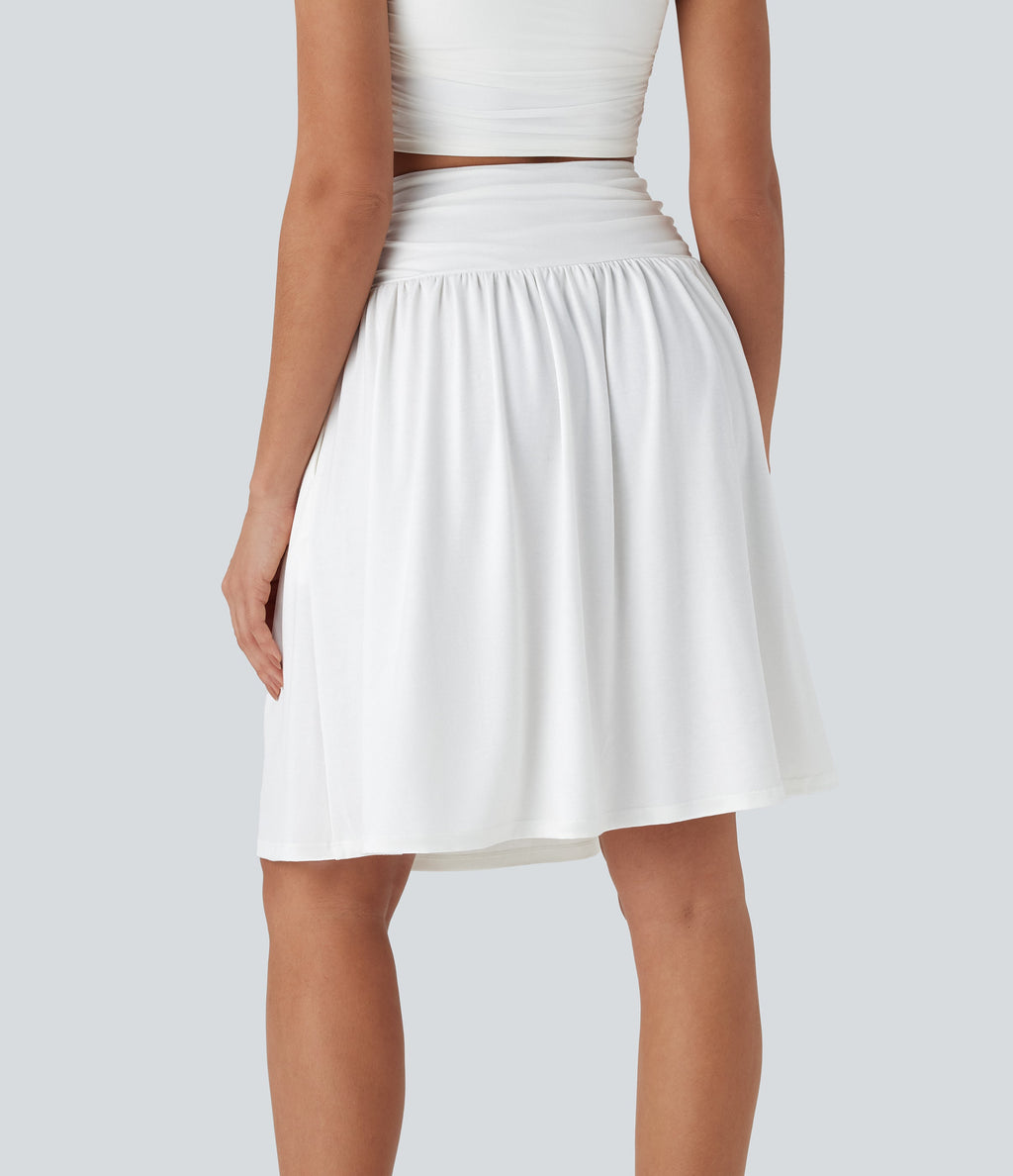 High Waisted Ruched Pocket Flowy Skirt