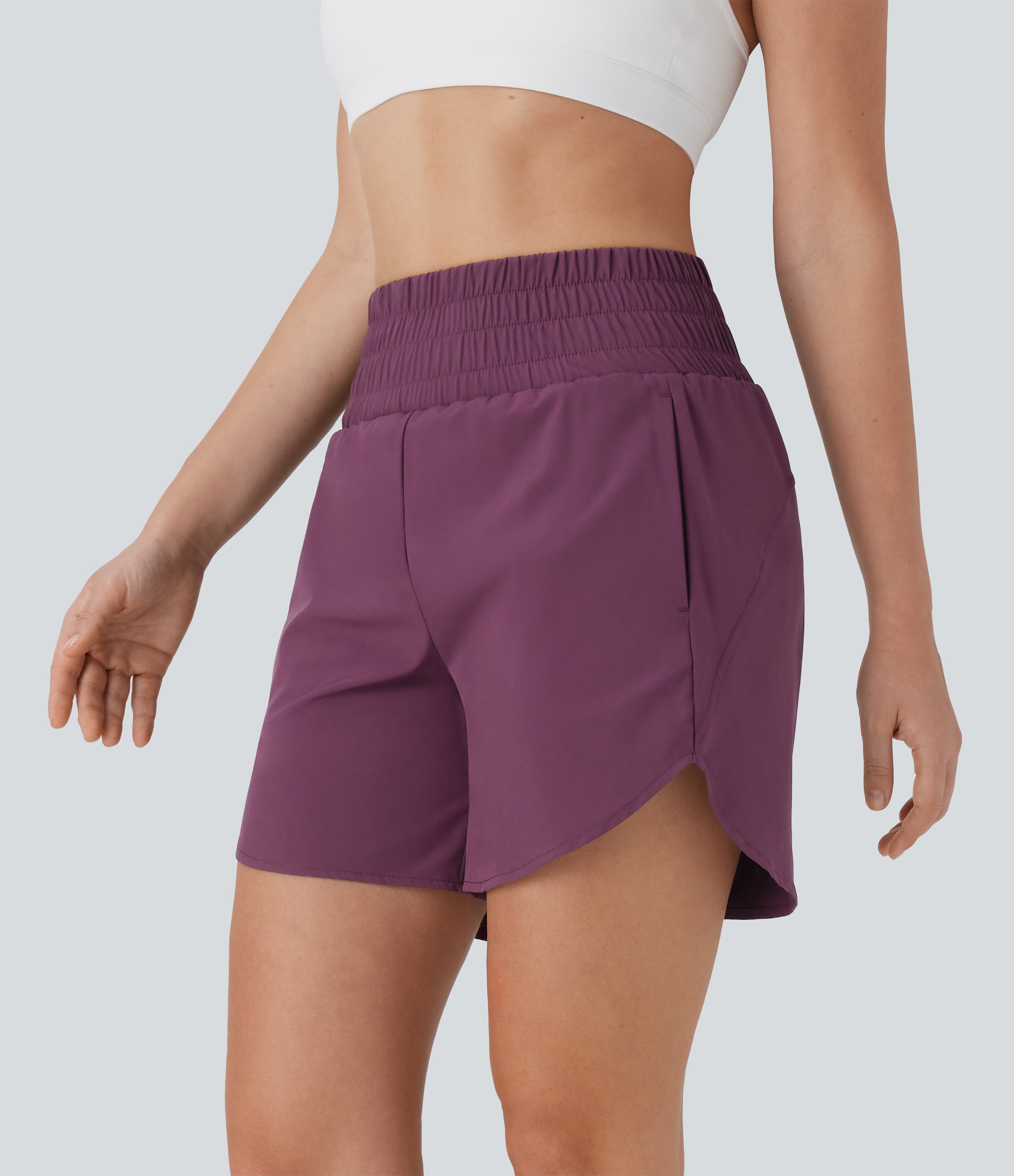 BreezefulTM High Waisted Pockets 2-in-1 Curved Hem Quick Dry Running Shorts 5.5''-Longer Length