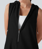 Hooded Sleeveless Zipper Casual Jumpsuit with Pockets