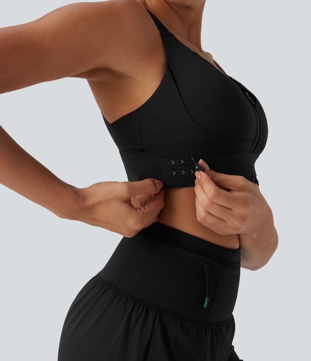 SpeedWaveTM Medium Support Push Up Zipper Adjustable Buckle Quick Dry Running Sports Bra
