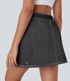 FlexTM High Waisted 2-in-1 Cool Touch Washed Denim Mini Tennis Skirt with Pocket