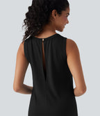 Round Neck Sleeveless Casual Jumpsuit with Pockets