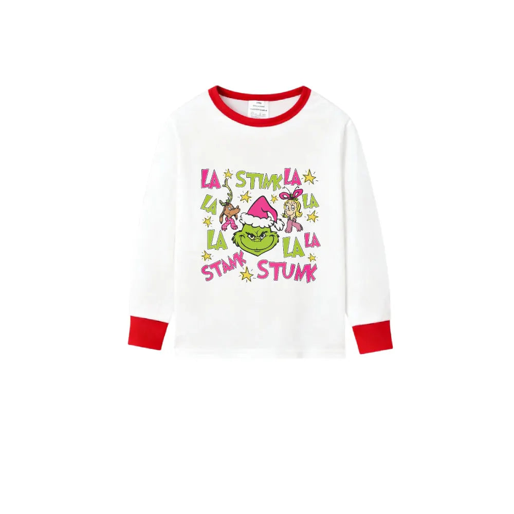 Family Christmas White Pajamas Set With Colorful Xmas Pattern Design