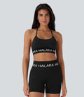 Seamless Flow Low Support Logo Halter Yoga Sports Bra