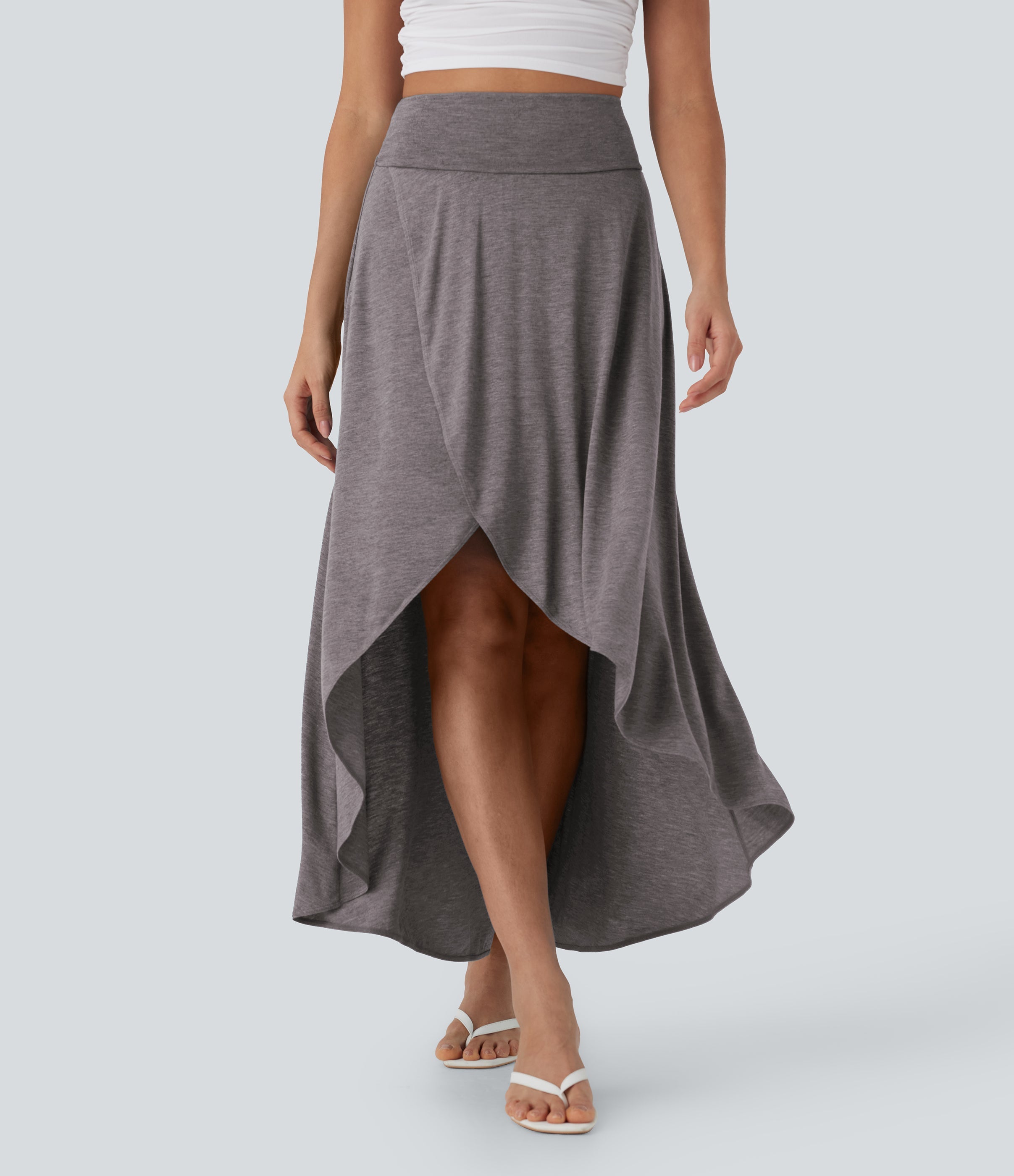 SoCinched High Waisted Tummy Control High Low 2-in-1 Flowy Maxi Casual Skirt