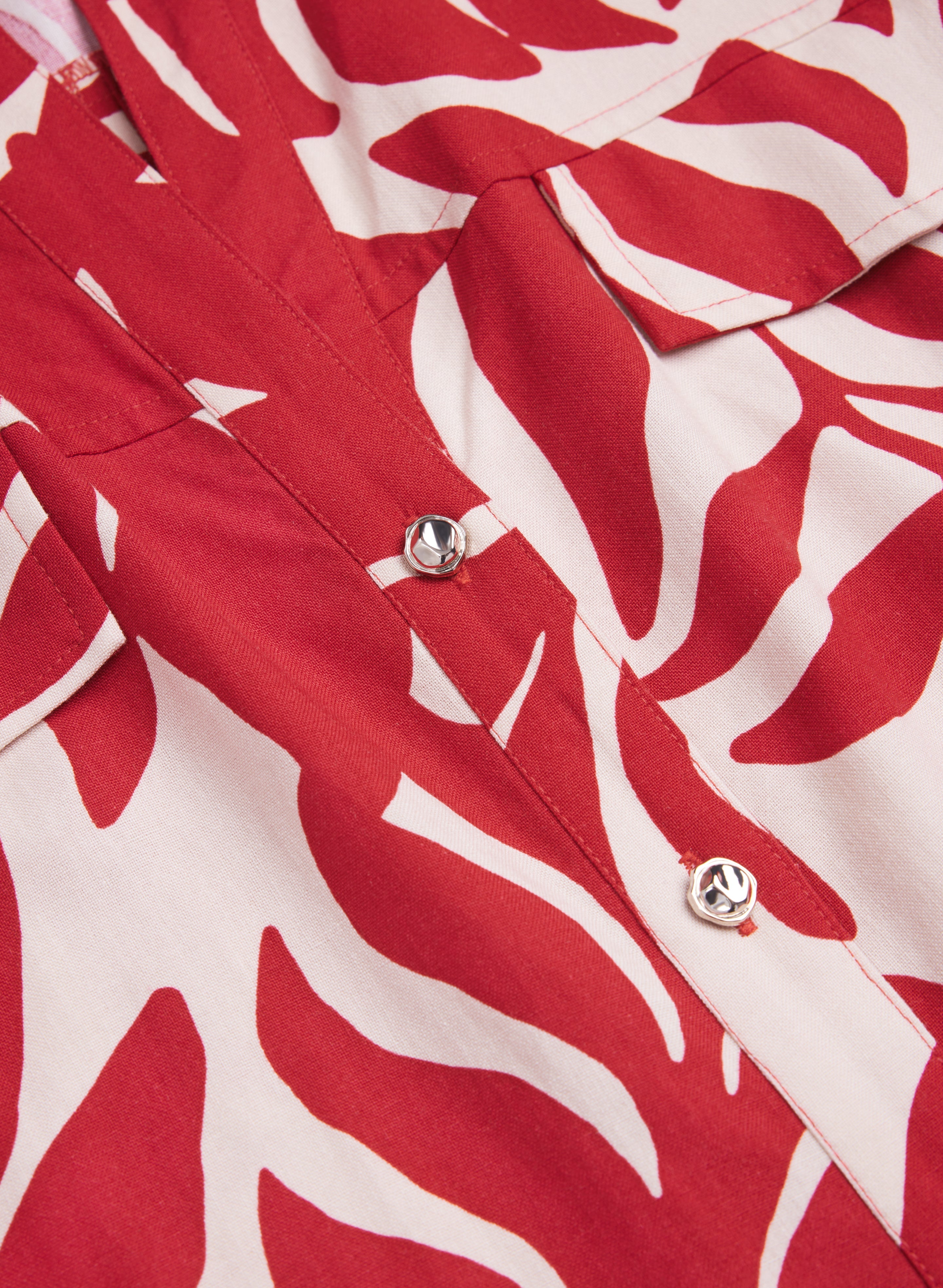 Leaf Print Linen-Blend Dress