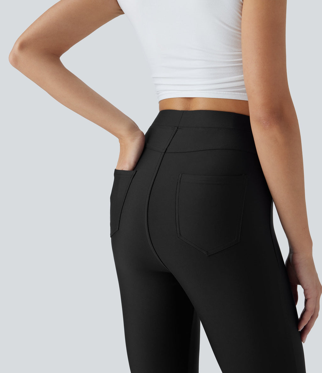 High Waisted Sheen Casual Skinny Pants with Pockets