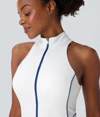 SoftlyZeroTM QuickDry Sleeveless Half Zip Mini Golf Active Dress with Pockets-Golf Tee