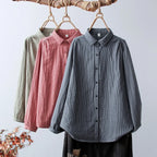 2025 New Women's Linen Cotton Casual Loose Stripe Shirt-Buy 3 Get Free Shipping