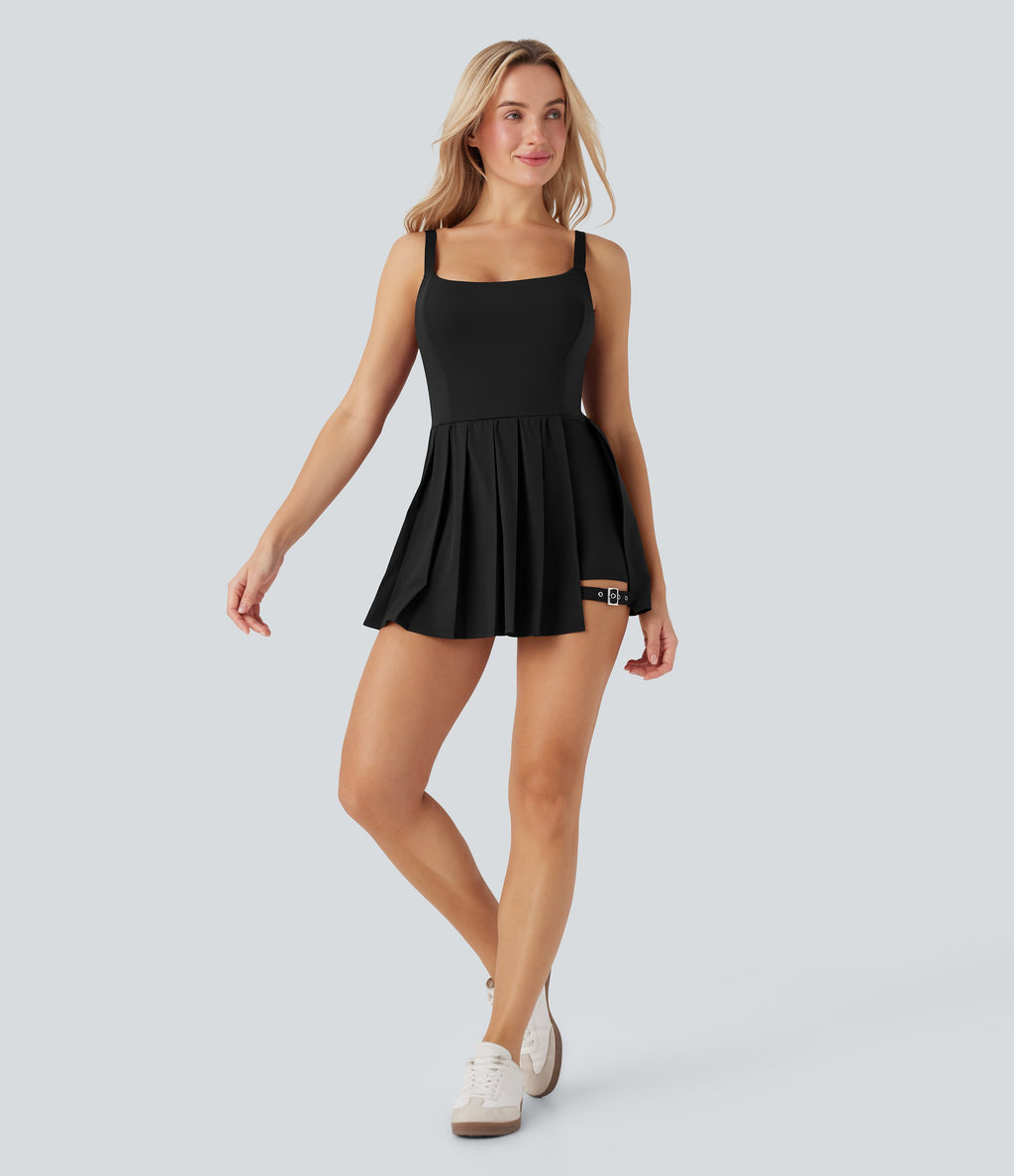 BreezefulTM Pleated Adjustable Buckle 2-in-1 Micro Mini Quick Dry Casual Slip Dress with Pocket-Easy Peezy