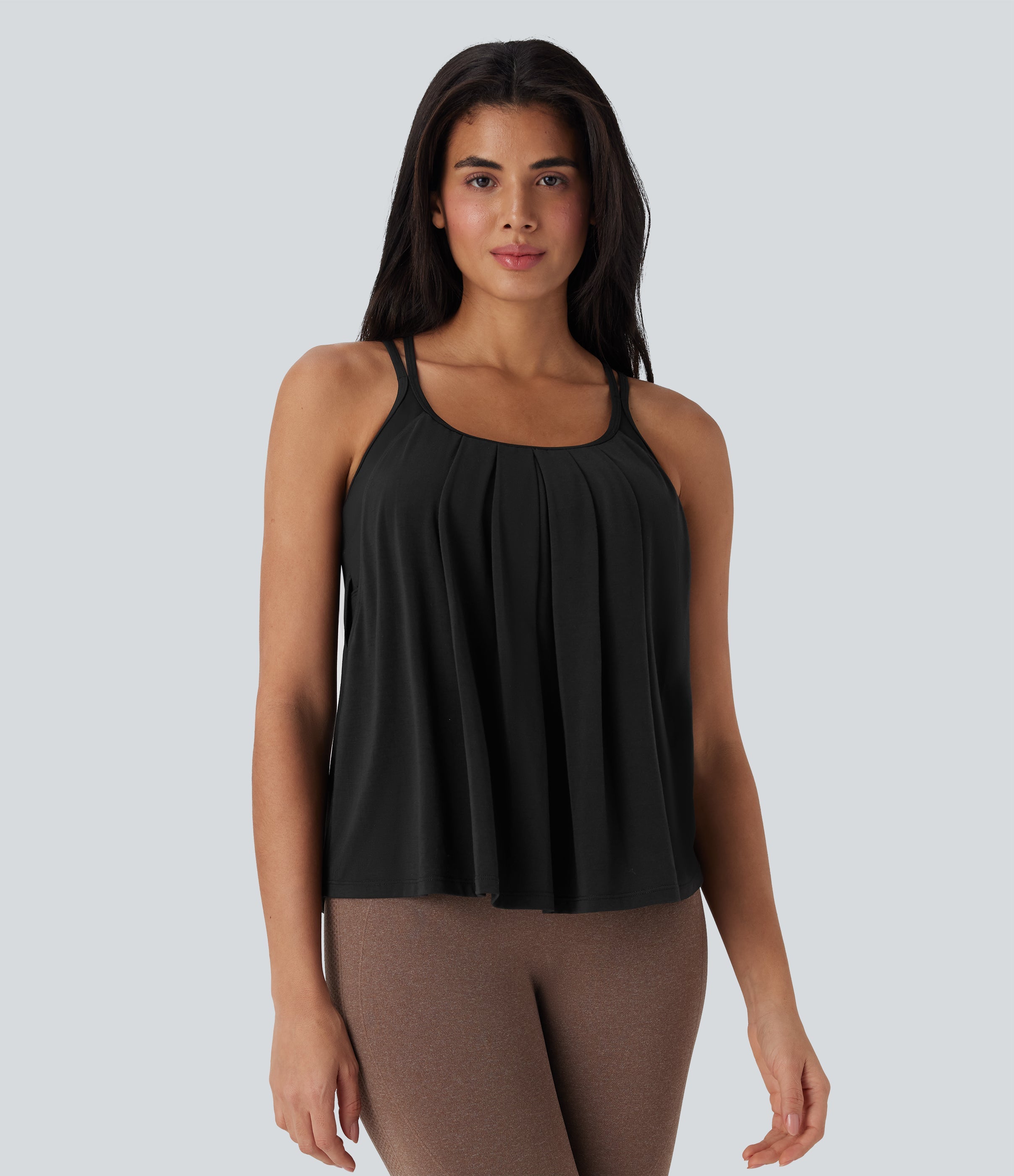 Double Straps Pleated Quick Dry Yoga Cami Top-D/DD/DDD/F Cups