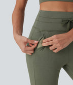 High Waisted Drawstring Pedal Pusher Quick Dry Yoga Joggers with Pockets